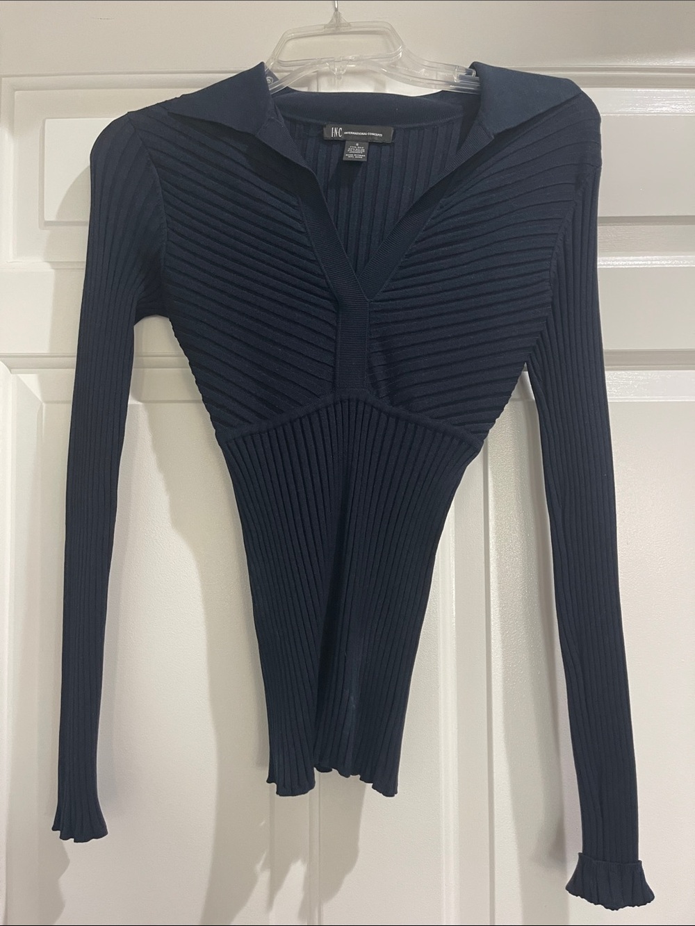 INC International Concepts Navy Ribbed Fitted Polo Sweater